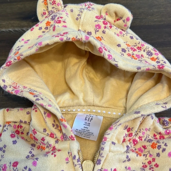 Gap Baby Set Hoodie Zip Up Joggers Floral 12-18 months Toddler Sweater yellow - Picture 2 of 6